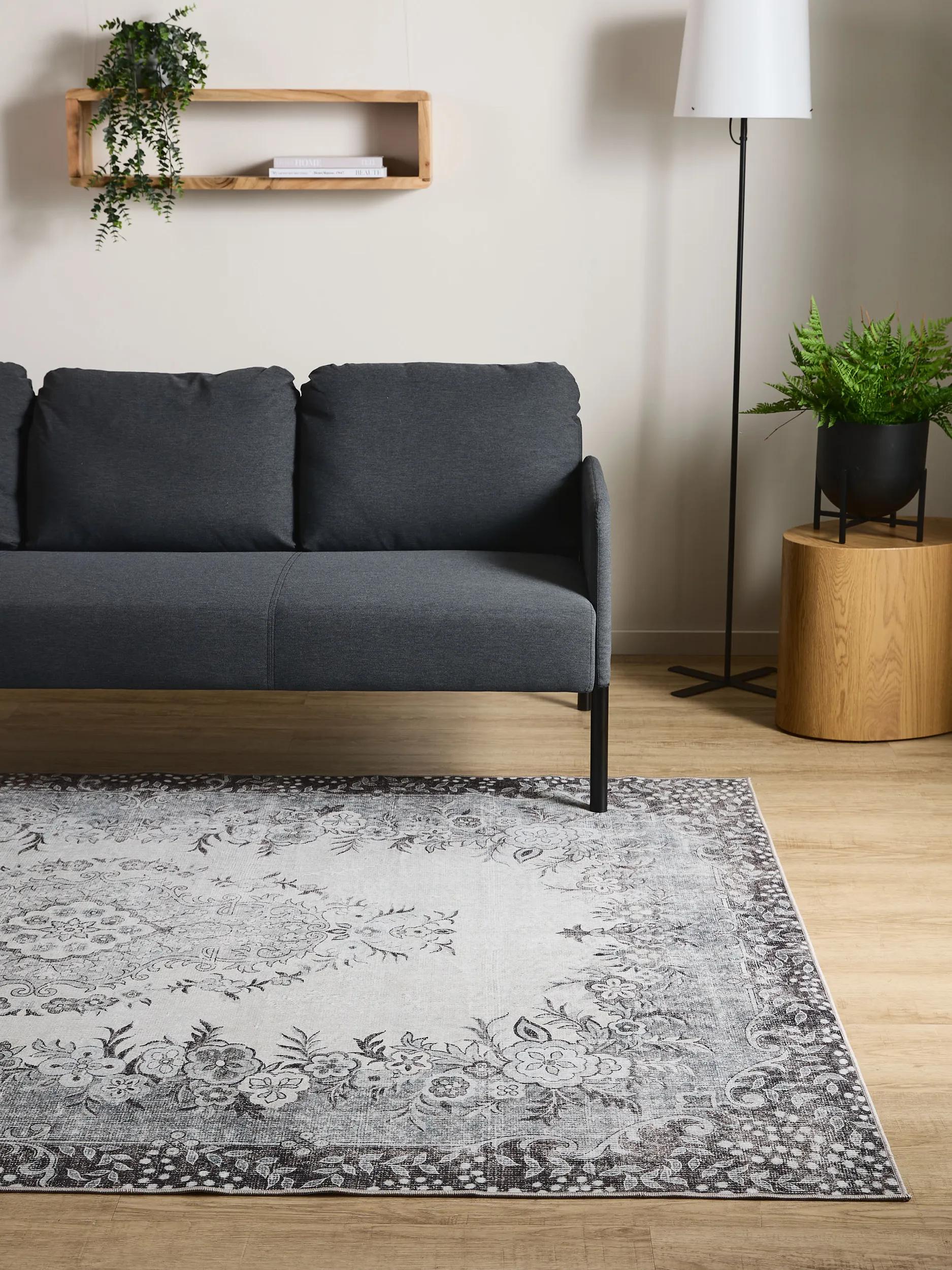 Waschbarer Teppich Gent Schwarz/Grau
